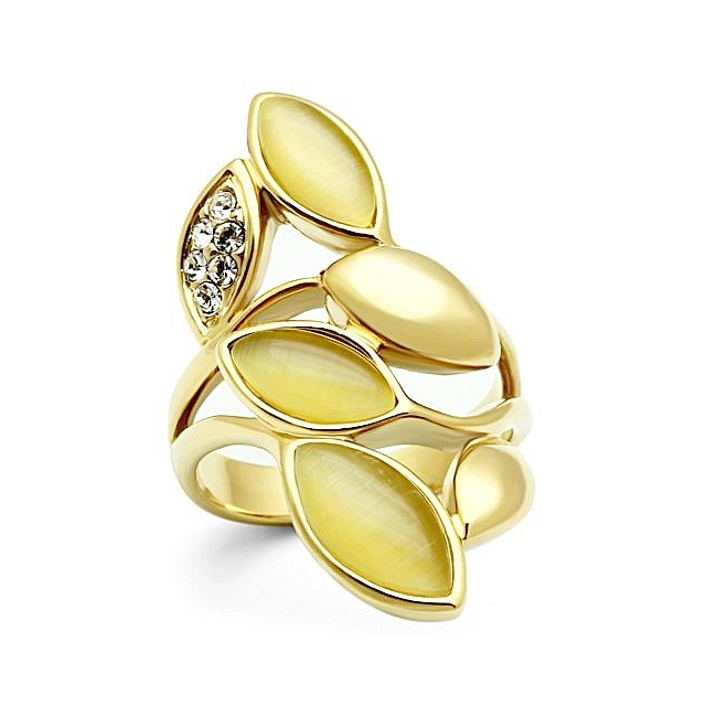 14K Gold Plated Modern Fashion Ring Citrine Yellow Synthetic Cat Eye