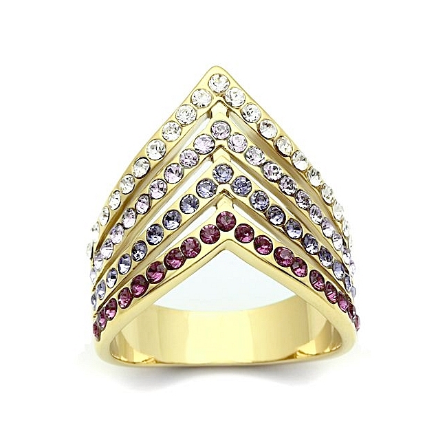 14K Gold Plated Pave Fashion Ring Multi Color Crystal