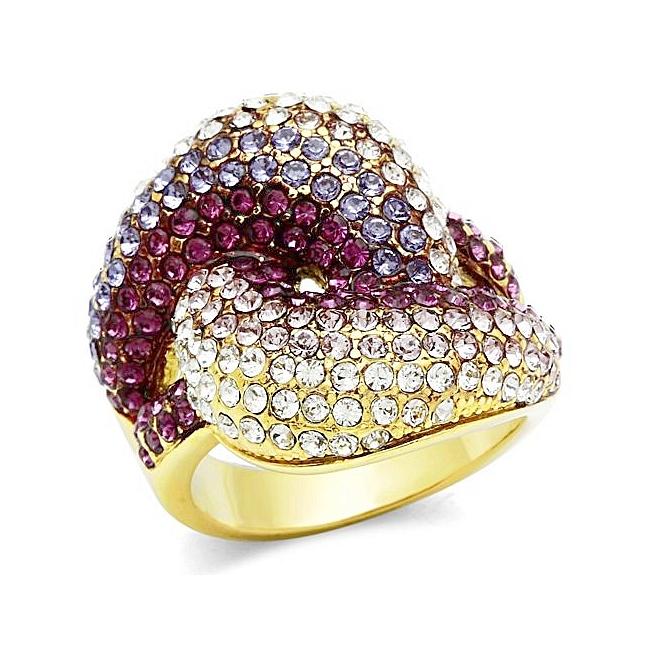 14K Gold Plated Pave Fashion Ring Multi Color Crystal