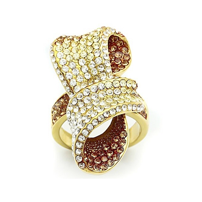 Exclusive 14K Gold Plated Pave Fashion Ring Multi Color Crystal
