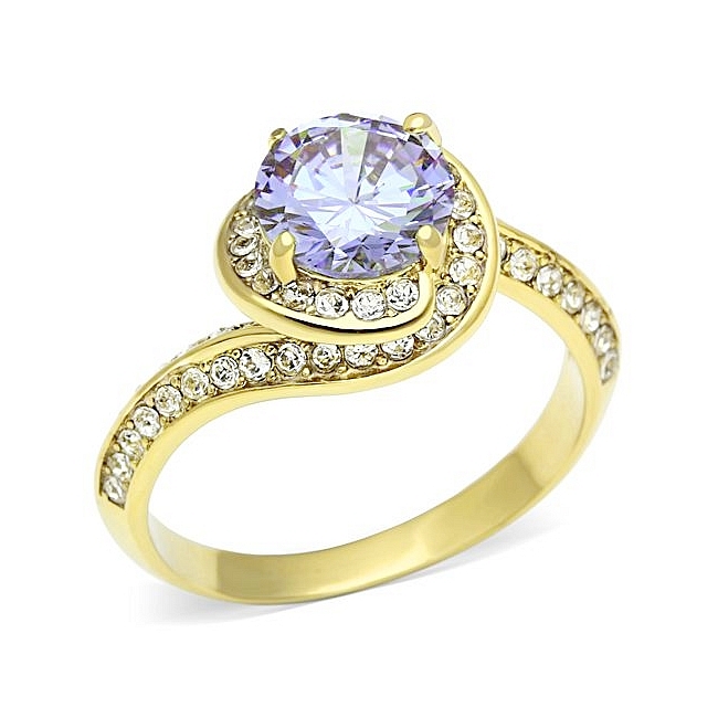 14K Gold Plated Halo Engagement Ring Light Amethyst CZ