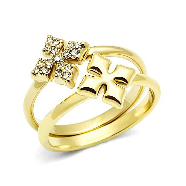 14K Gold Plated Flower Fashion Ring Clear Crystal