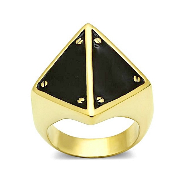 14K Gold Plated Vintage Fashion Ring Black Epoxy