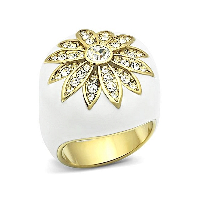 14K Gold Plated Flower Fashion Ring Clear Crystal