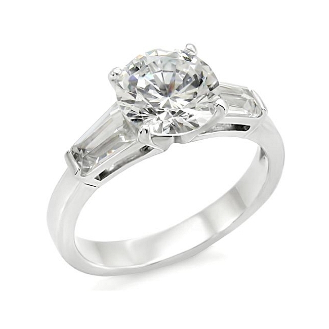 Silver Tone Side Stone Engagement Ring Clear CZ