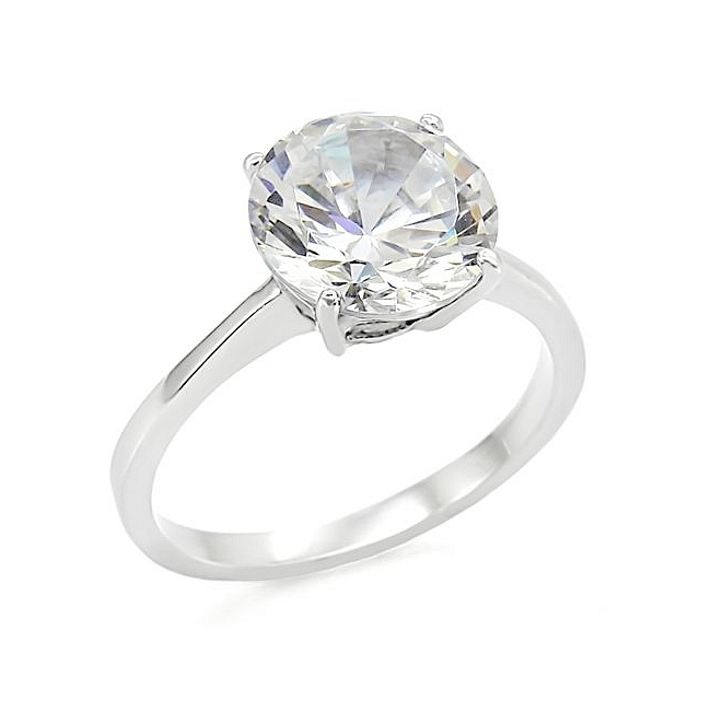 Silver Tone Solitaire Engagement Ring Clear CZ