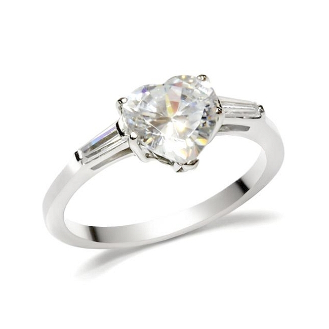 Silver Tone Solitaire Engagement Ring Clear Cubic Zirconia