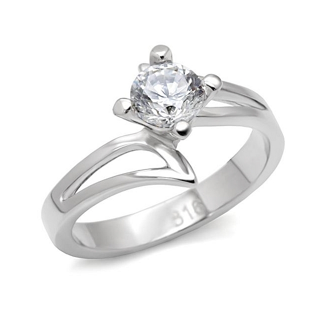 Silver Tone Solitaire Engagement Ring Clear CZ