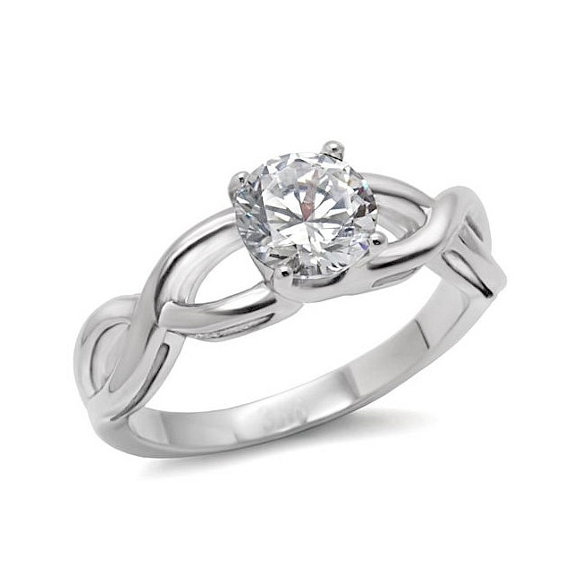 Infinity Silver Tone Solitaire Engagement Ring Clear CZ