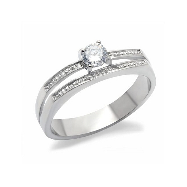 Silver Tone Unique Engagement Ring Clear Cubic Zirconia