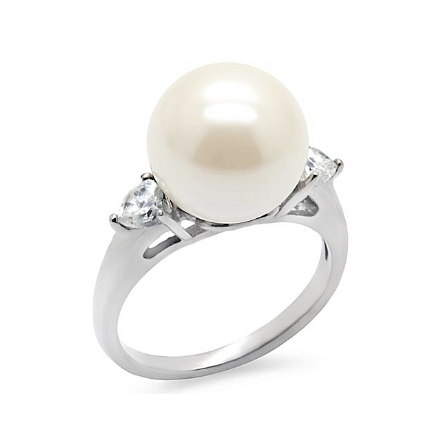 Exquisite Silver Tone Fashion Ring White Synthetic Pearl