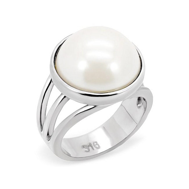 Silver Tone Fashion Ring White Synthetic Pearl