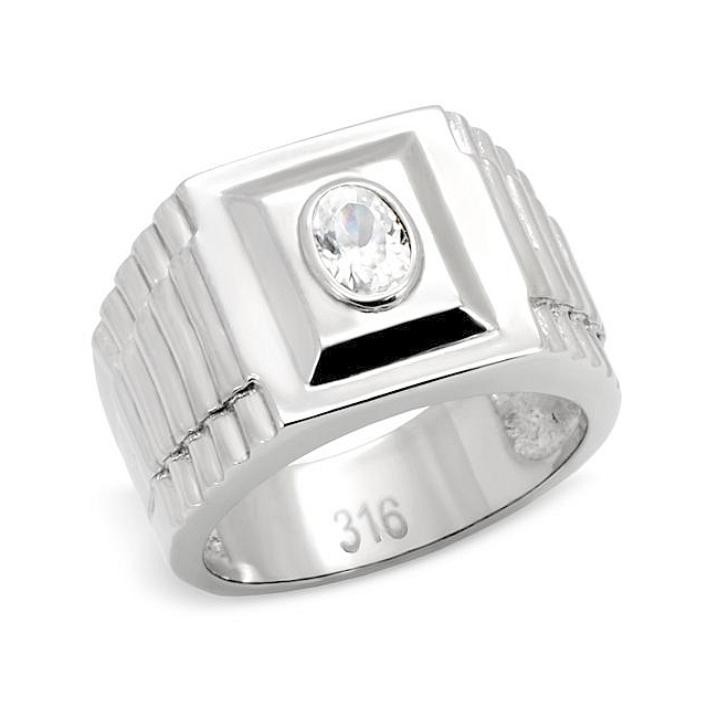 Silver Tone Square Fashion Ring Clear Cubic Zirconia