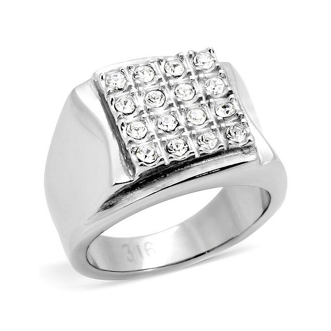Elegant Silver Tone Square Fashion Ring Clear Crystal