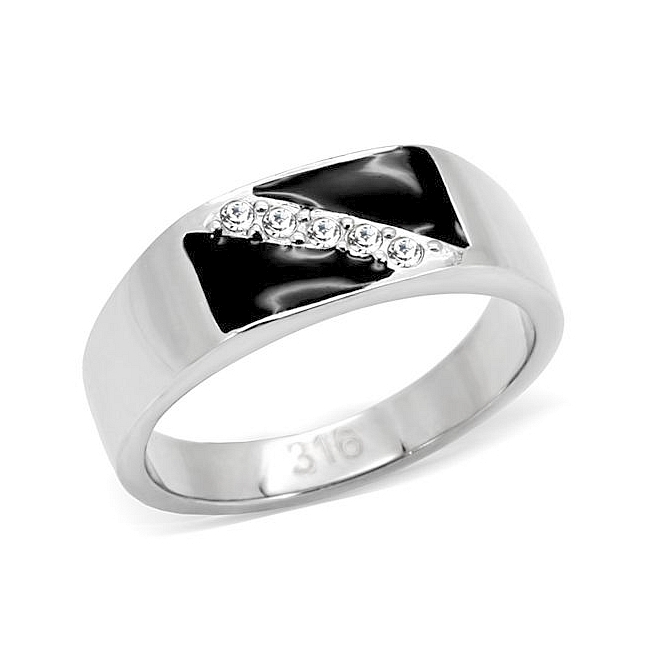 Silver Tone Square Fashion Ring Clear Crystal