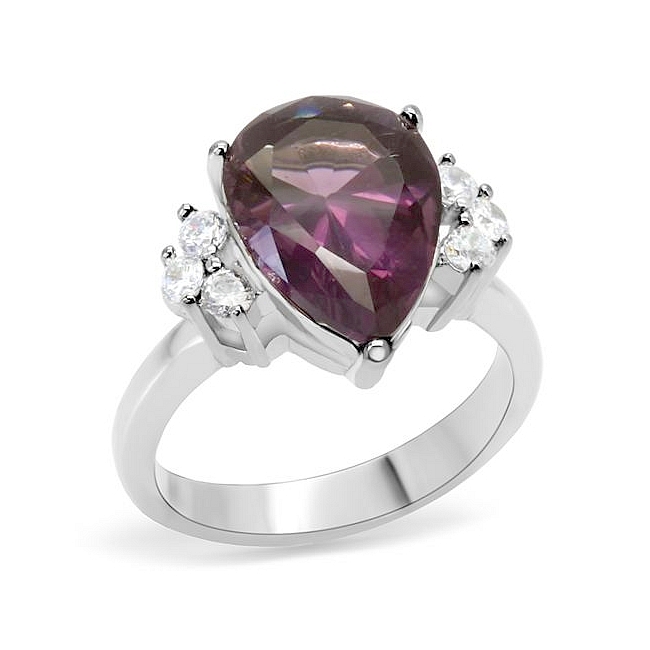 Silver Tone Heart Fashion Ring Amethyst Cubic Zirconia