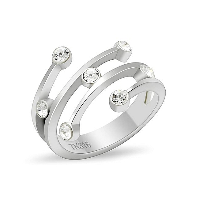 Silver Tone Modern Fashion Ring Clear CZ