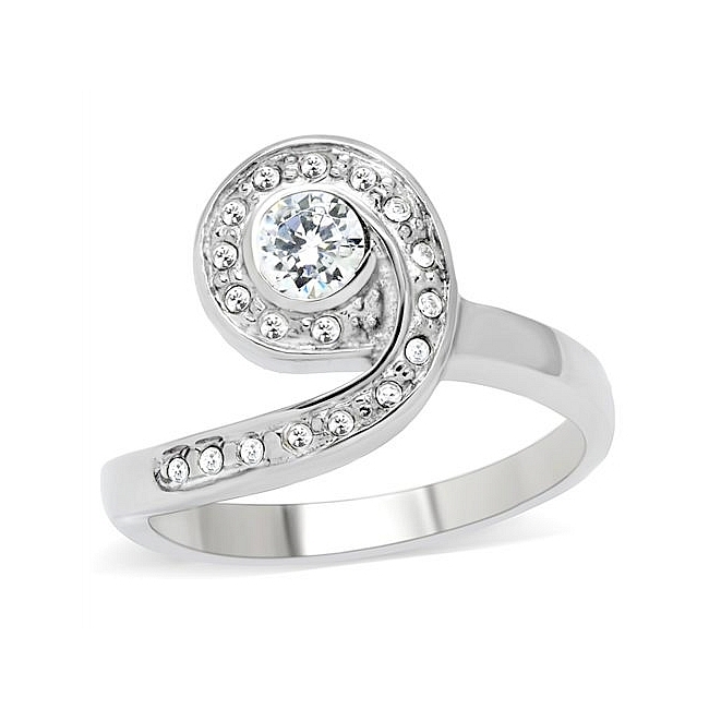 Silver Tone Unique Engagement Ring Clear CZ