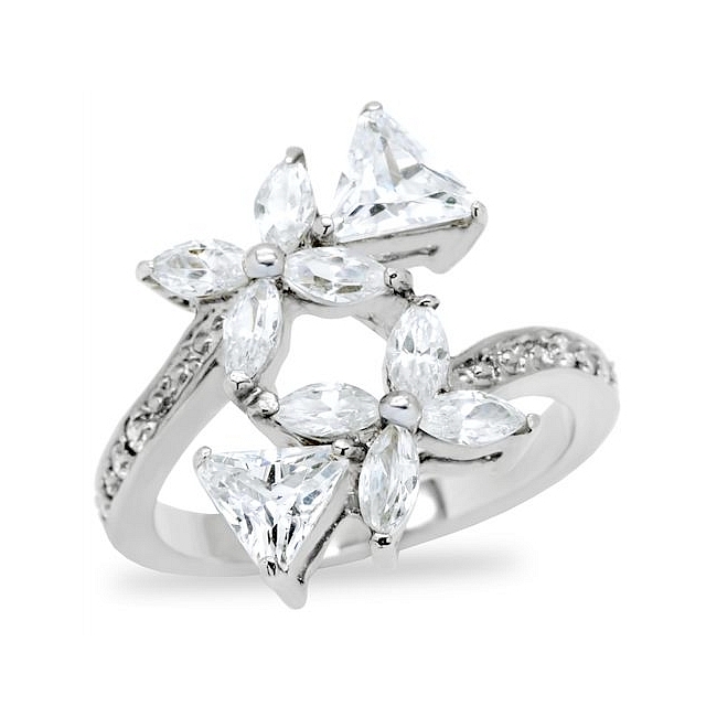 Exclusive Silver Tone Flower Fashion Ring Clear Cubic Zirconia