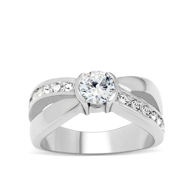 Exquisite Silver Tone Unique Engagement Ring Clear CZ