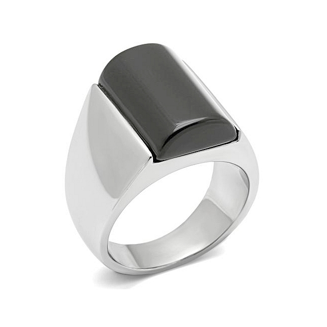 Silver Tone Mens Ring Black Synthetic Onyx