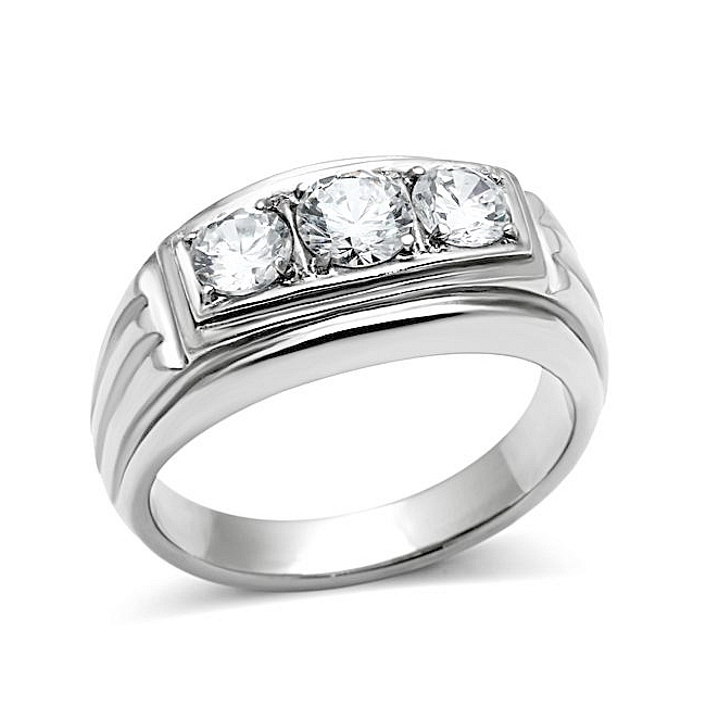 Silver Tone Band Fashion Ring Clear Cubic Zirconia