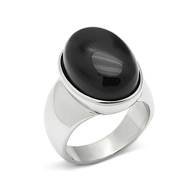 Stunning Silver Tone Mens Ring Black Synthetic Onyx
