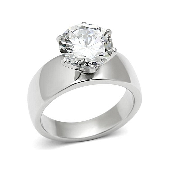 Silver Tone Solitaire Engagement Ring Clear Cubic Zirconia