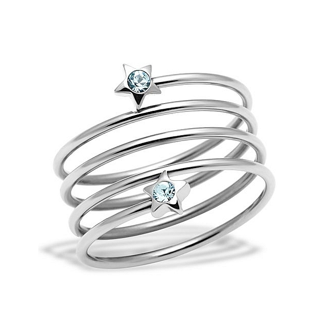 Silver Tone Modern Fashion Ring Aqua Crystal