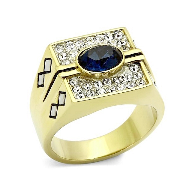 14K Two Tone Plated Square Mens Ring Montana Crystal