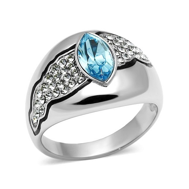 Silver Tone Pave Fashion Ring Aqua Crystal