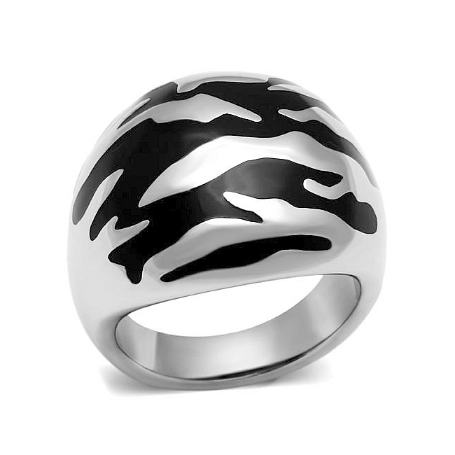 Silver Tone Modern Fashion Ring Black Epoxy