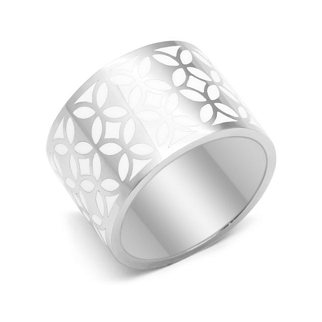 Silver Tone Modern Fashion Ring White Epoxy