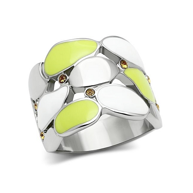 Silver Tone Modern Fashion Ring Topaz Crystal