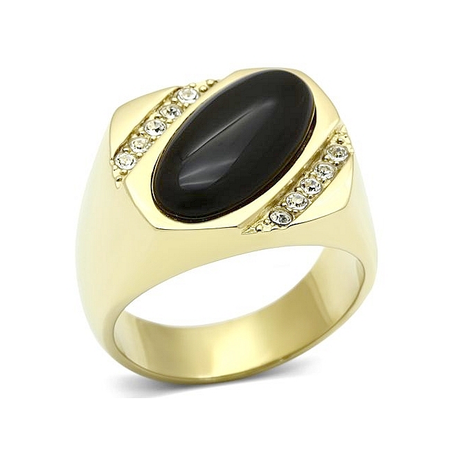 14K Gold Plated Square Mens Ring Black Synthetic Onyx