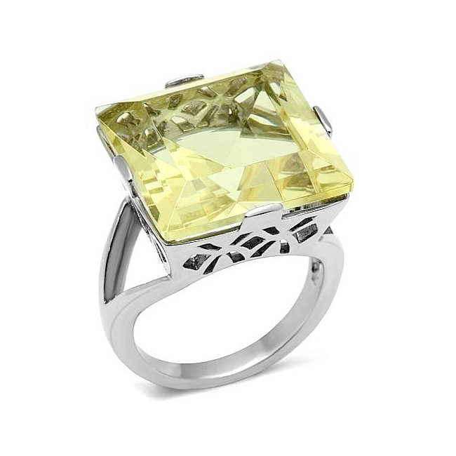 Silver Tone Fashion Ring Citrine Yellow Crystal