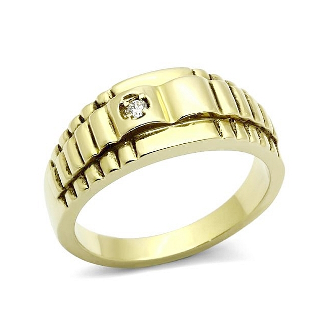 14K Gold Plated Band Mens Ring Clear CZ