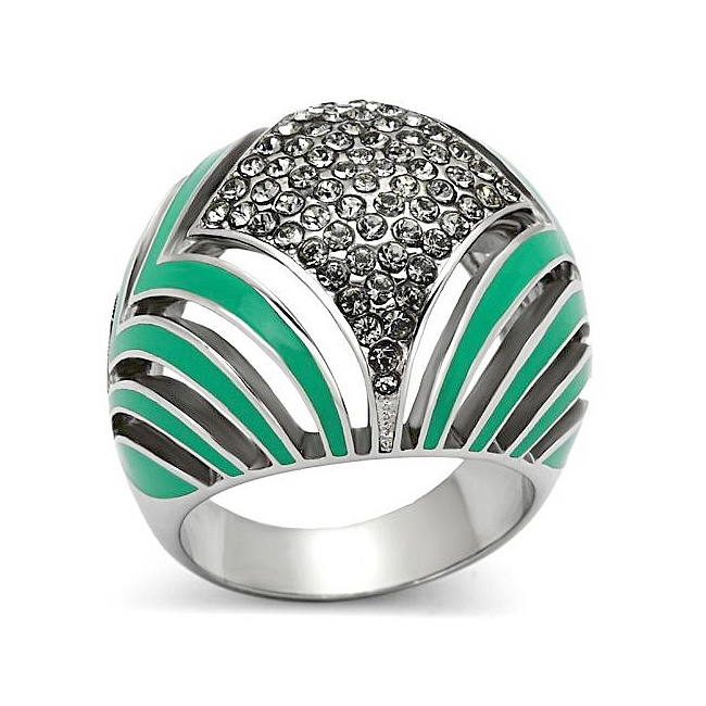 Extraordinary Silver Tone Modern Fashion Ring Black Crystal
