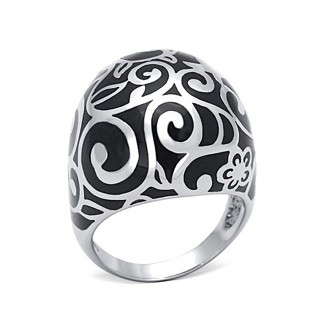 Silver Tone Fashion Ring Black Epoxy
