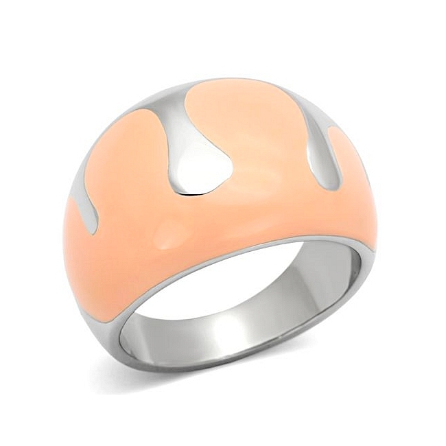 Lovely Silver Tone Modern Fashion Ring Orange Epoxy