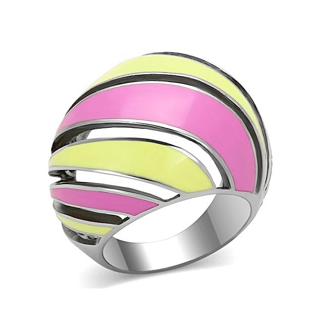 Silver Tone Modern Fashion Ring Multi Color Epoxy