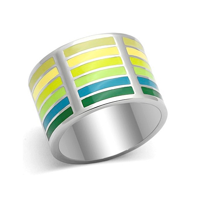 Petite Silver Tone Band Fashion Ring Multi Color Epoxy