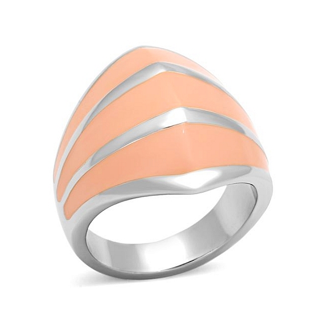 Silver Tone Band Fashion Ring Orange Epoxy