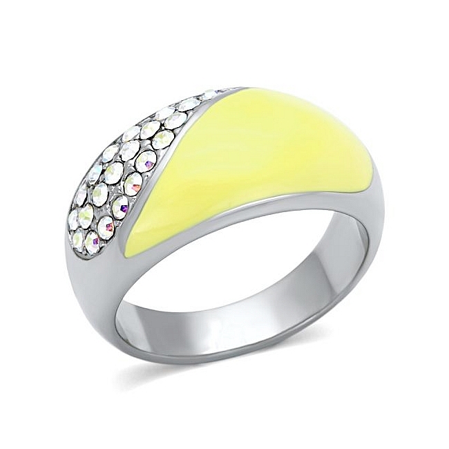 Stylish Silver Tone Band Fashion Ring Rainbow Crystal