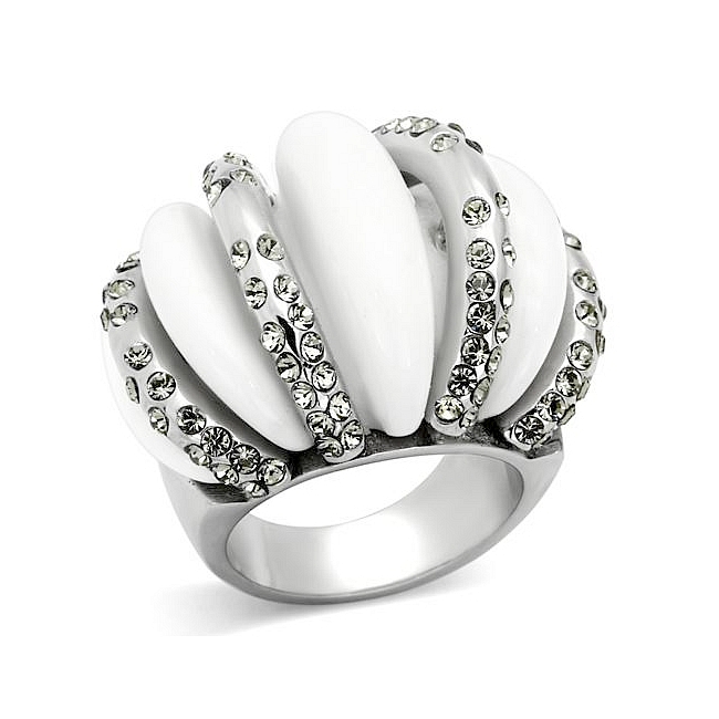 Silver Tone Fashion Ring Black Top Grade Crystal