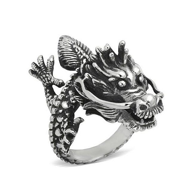 Silver Tone Dragon Animal Fashion Ring
