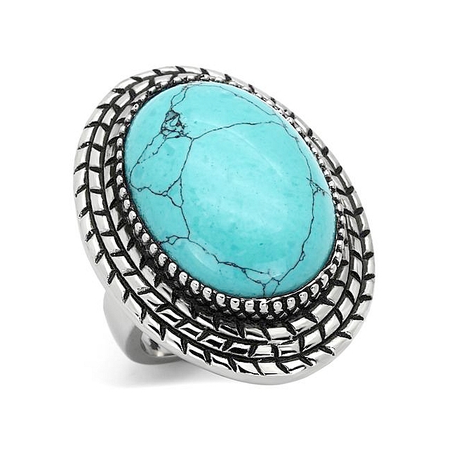 Silver Tone Fashion Ring Aqua Synthetic Turquoise
