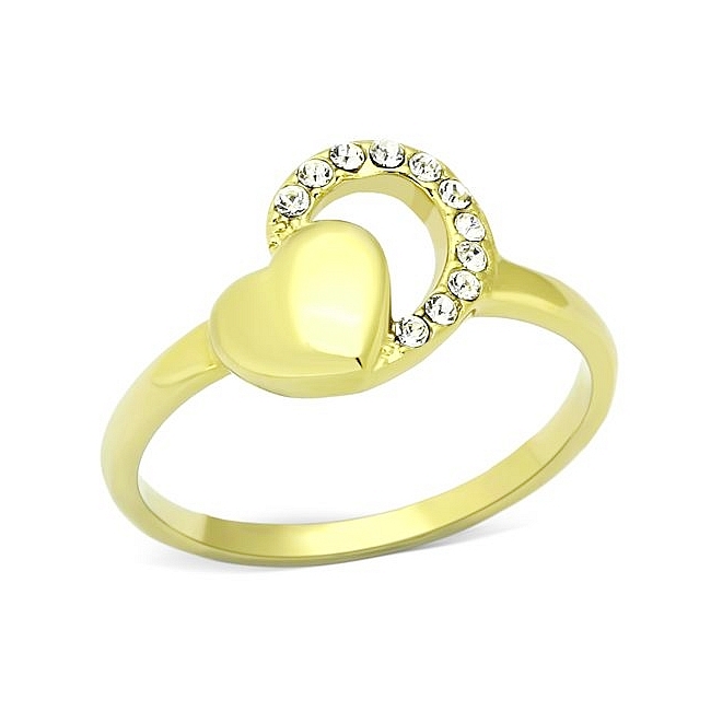 14K Gold Plated Heart Fashion Ring Clear Top Grade Crystal