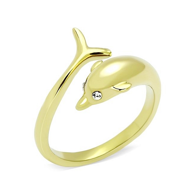 Exquisite 14K Gold Plated Dolphin Animal Fashion Ring Clear Top Grade Crystal