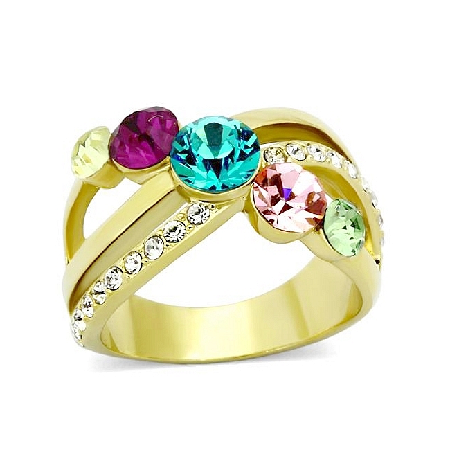 14K Gold Plated Fashion Ring Multi Color Top Grade Crystal